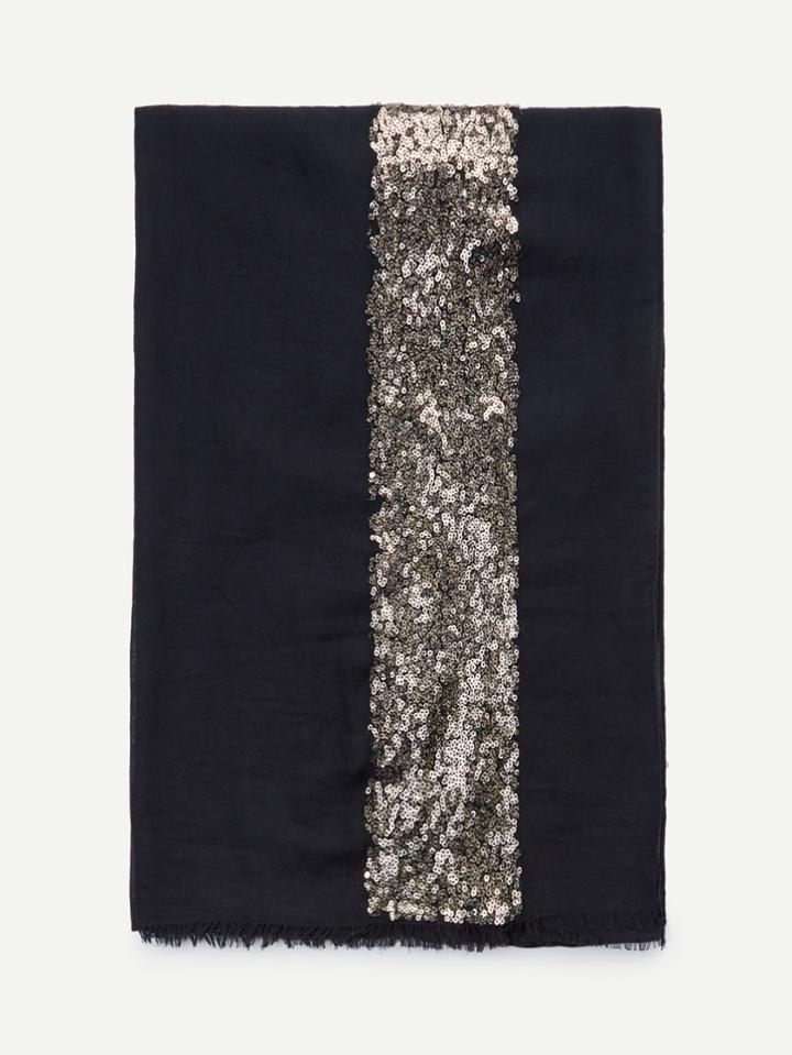 Romwe Contrast Sequin Panel Raw Edge Scarf