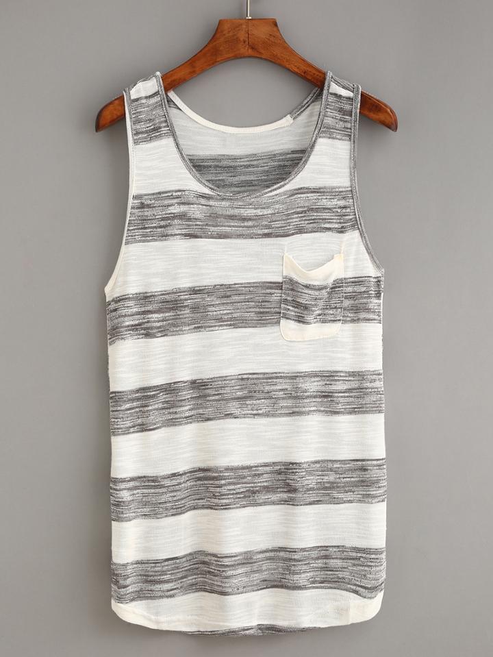 Romwe Grey White Striped Knitted Racerback Tank Top