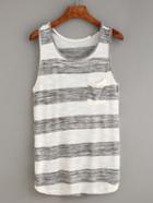 Romwe Grey White Striped Knitted Racerback Tank Top