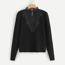 Romwe Floral Lace Applique Solid Jumper