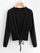 Romwe Grommet Lace Up Wide Hem Sweatshirt