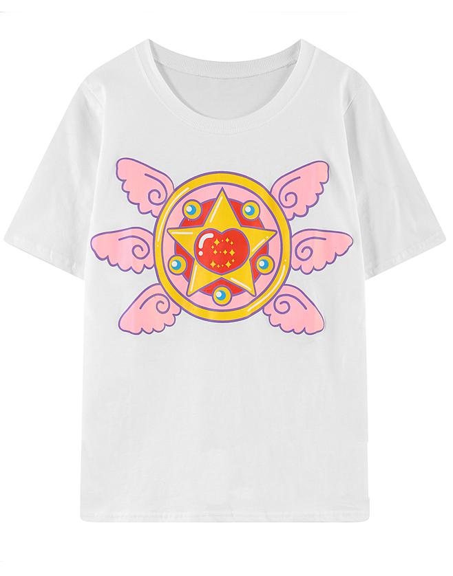 Romwe Wing Star Print White T-shirt