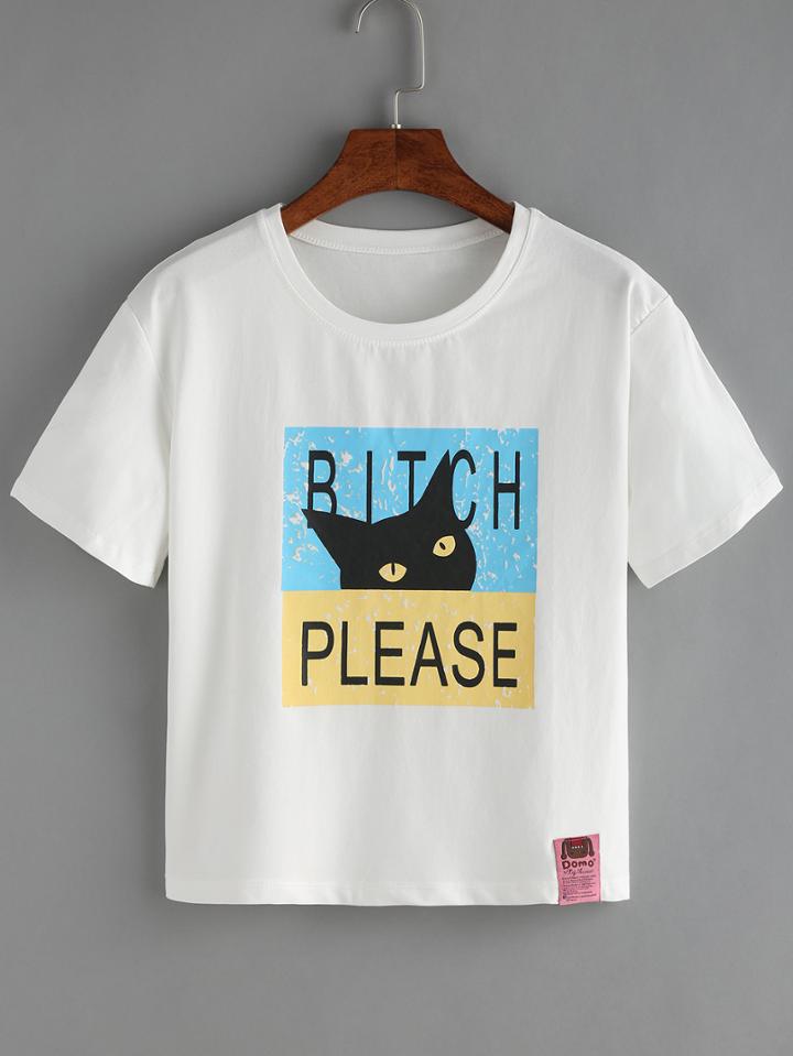 Romwe Graphic Print White T-shirt