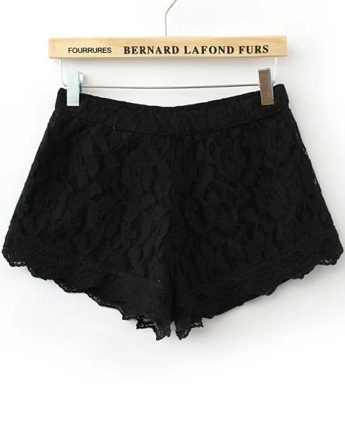 Romwe Black Elastic Waist Lace Shorts