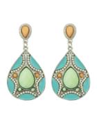 Romwe Green Women Drop Imitation Gemstone Earrings