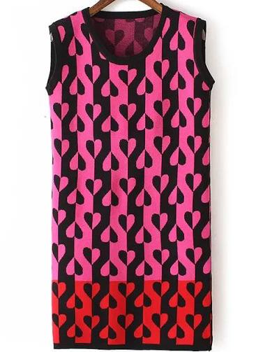 Romwe Sleeveless Heart Pattern Knit Dress