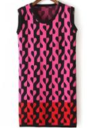 Romwe Sleeveless Heart Pattern Knit Dress