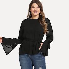 Romwe Plus Solid Belt Decoration Blouse