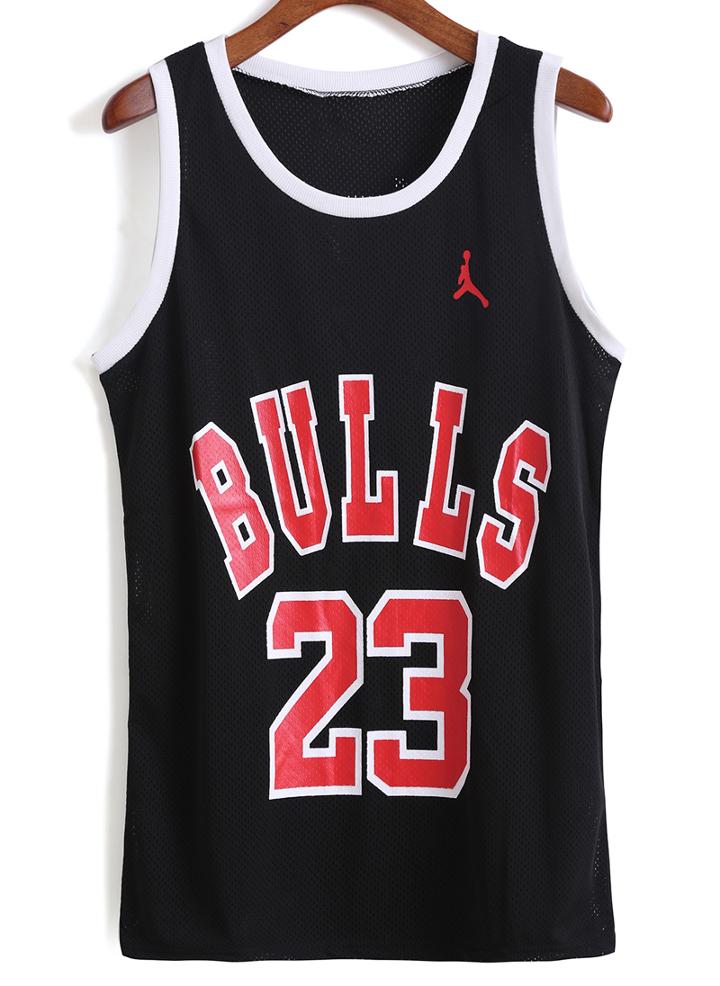 Romwe Bulls Print Black Tank Top