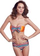 Romwe Orange Striped With Bow Bikini Top