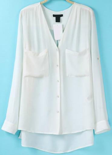 Romwe V Neck Dip Hem Loose Blouse