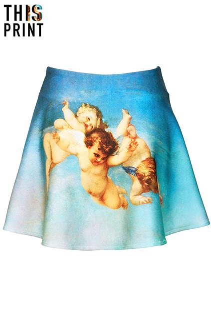Romwe Angel Canvas Blue Skirt