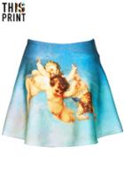 Romwe Angel Canvas Blue Skirt