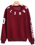 Romwe Flshvn Print Loose Red Sweatshirt