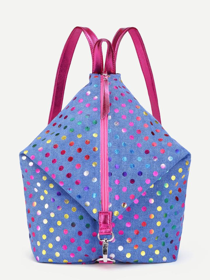 Romwe Metallic Dot Front Zipper Backpack