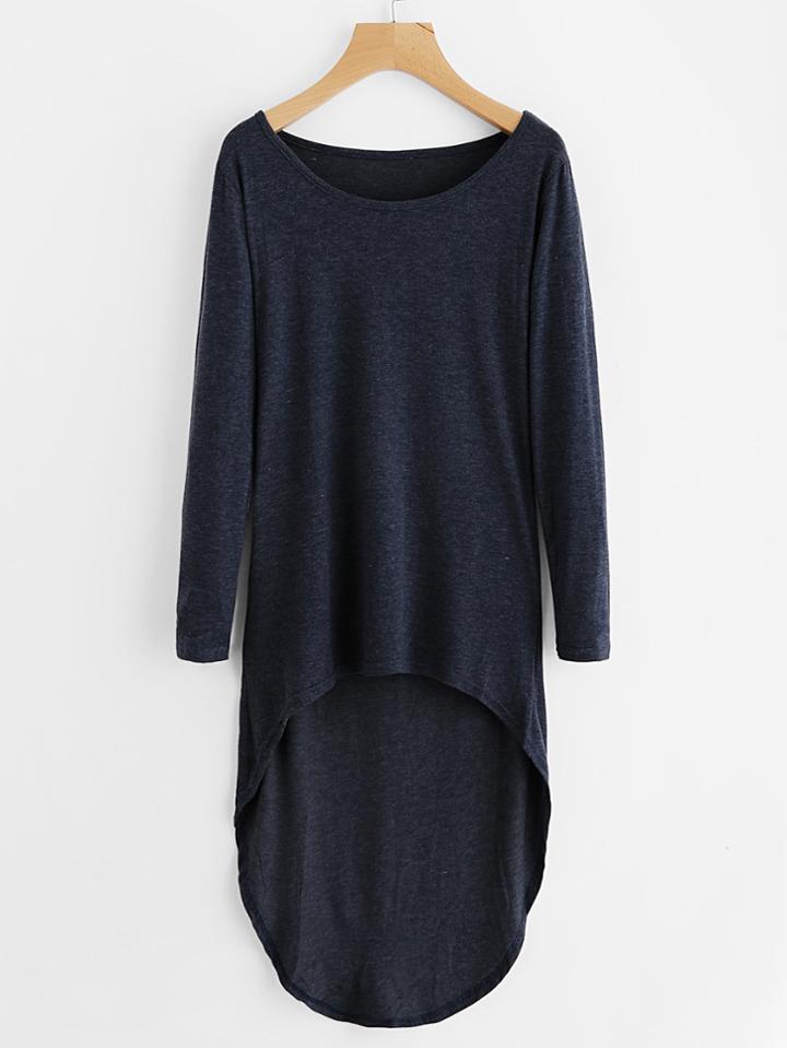 Romwe Dip Hem Marled T-shirt