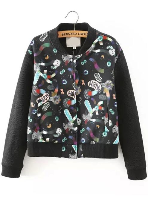 Romwe 3d Print Bomber Jacket