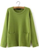 Romwe With Pockets Green Sweater
