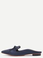 Romwe Navy Satin Point Toe Bow Loafers