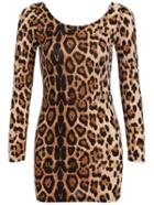 Romwe Scoop Back Long Sleeve Leopard Bodycon Dress