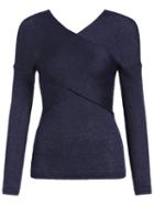 Romwe V Neck Slim Royal Blue Sweater