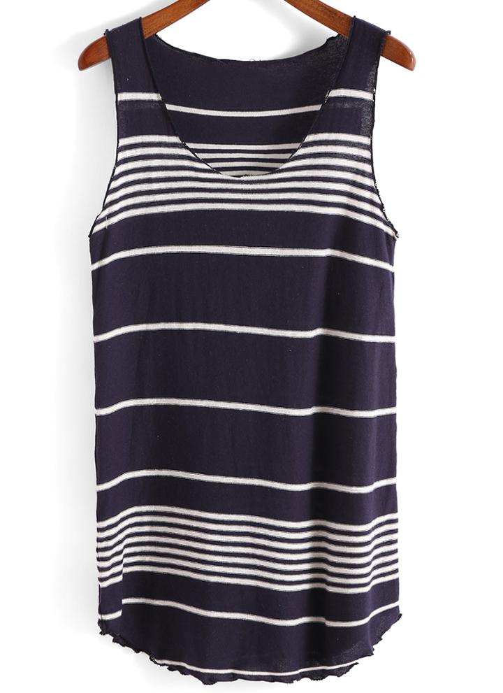 Romwe Round Neck Striped Tank Top