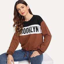 Romwe Drawstring Hem Letter Print Sweatshirt