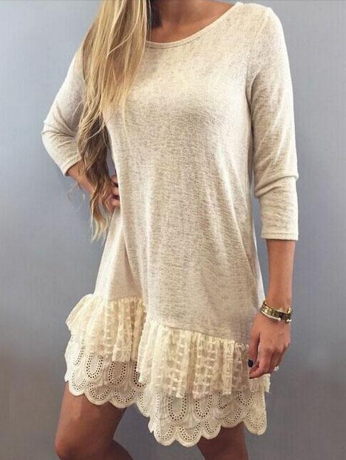 Romwe Contrast Lace Hollow Shift Dress