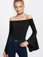 Romwe Off Shoulder Fluted Sleeve Tee