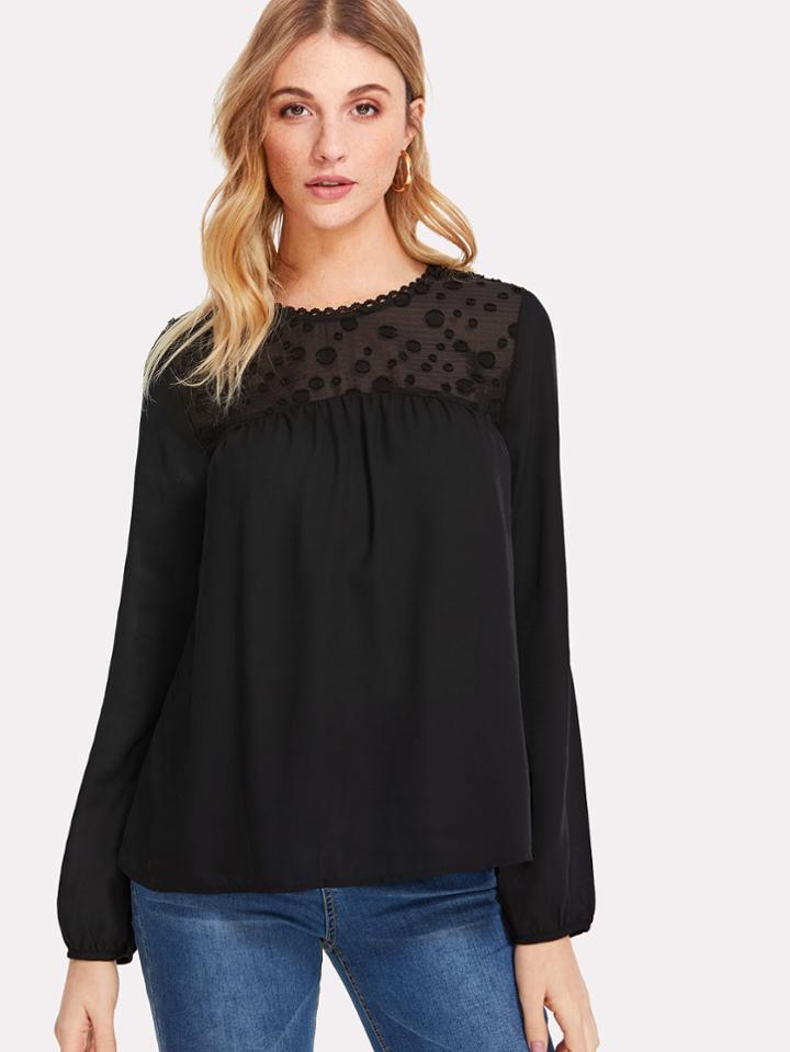 Romwe Dot Mesh Shoulder Top