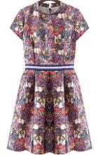 Romwe Stand Collar Florals A-line Red Dress