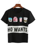 Romwe Black Milk Box Print T-shirt