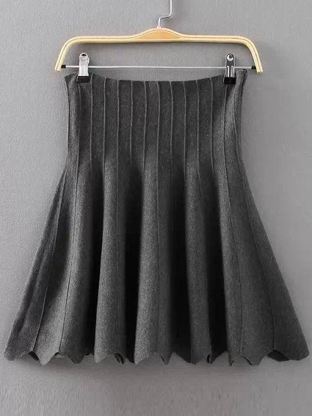 Romwe Scalloped Hem Jersey Flare Grey Skirt