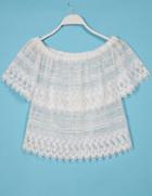 Romwe Embroidery Lace Layered Off The Shoulder Top