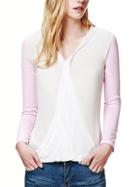 Romwe V Neck Wrap Chiffon Pink White Blouse