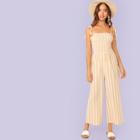 Romwe Self Tie Shoulder Frilled Shirred Bodice Palazzo Jumpsuit