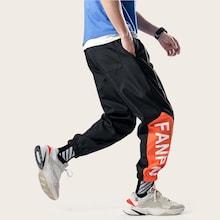 Romwe Guys Letter Print Contrast Panel Pants