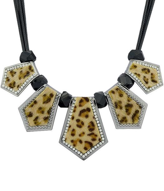 Romwe Black Bead Leopard Print Necklace