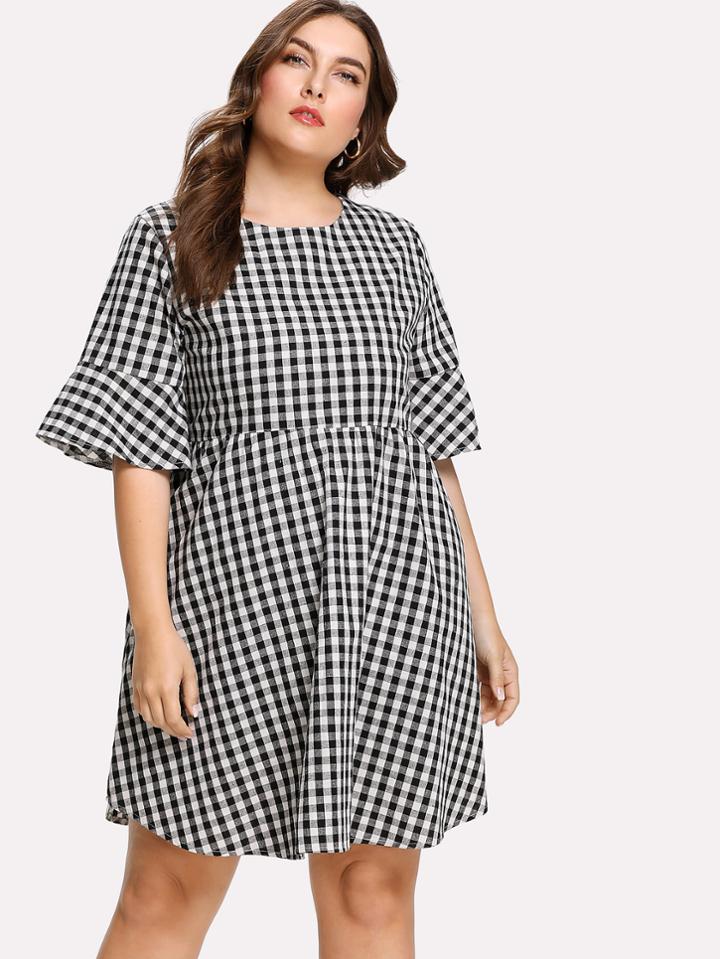 Romwe Tie Back Gingham Dress