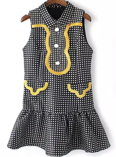 Romwe Lapel Peplum Hem Polka Dot Dress