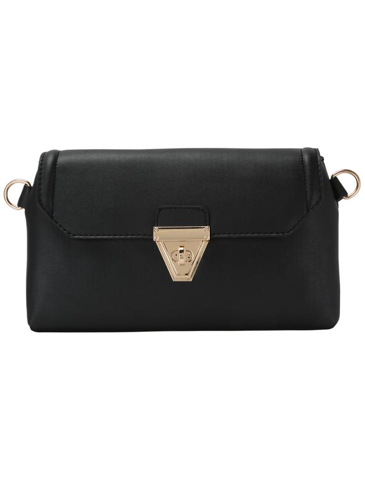 Romwe Black Pu Turn Lock Flap Clutch Bag