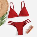 Romwe Ribbed Triangle Top With Ladder Cut-out Bikini