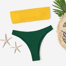 Romwe Bandeau Top With Mix & Match Bikini Set