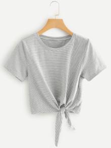 Romwe Stripe Knotted Tee
