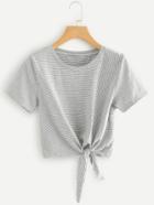 Romwe Stripe Knotted Tee