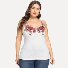 Romwe Plus Flower Applique Cami Top