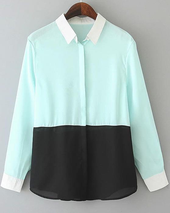 Romwe Blue Black Long Sleeve Loose Blouse