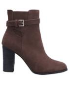 Romwe Brown Chunky High Heel Buckle Strap Boots