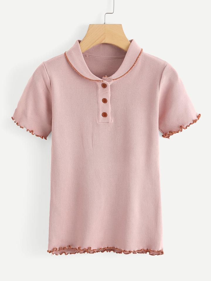 Romwe Lettuce Trim Single Breasted Tee