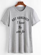 Romwe Heather Grey Slogan Print Cuffed T-shirt